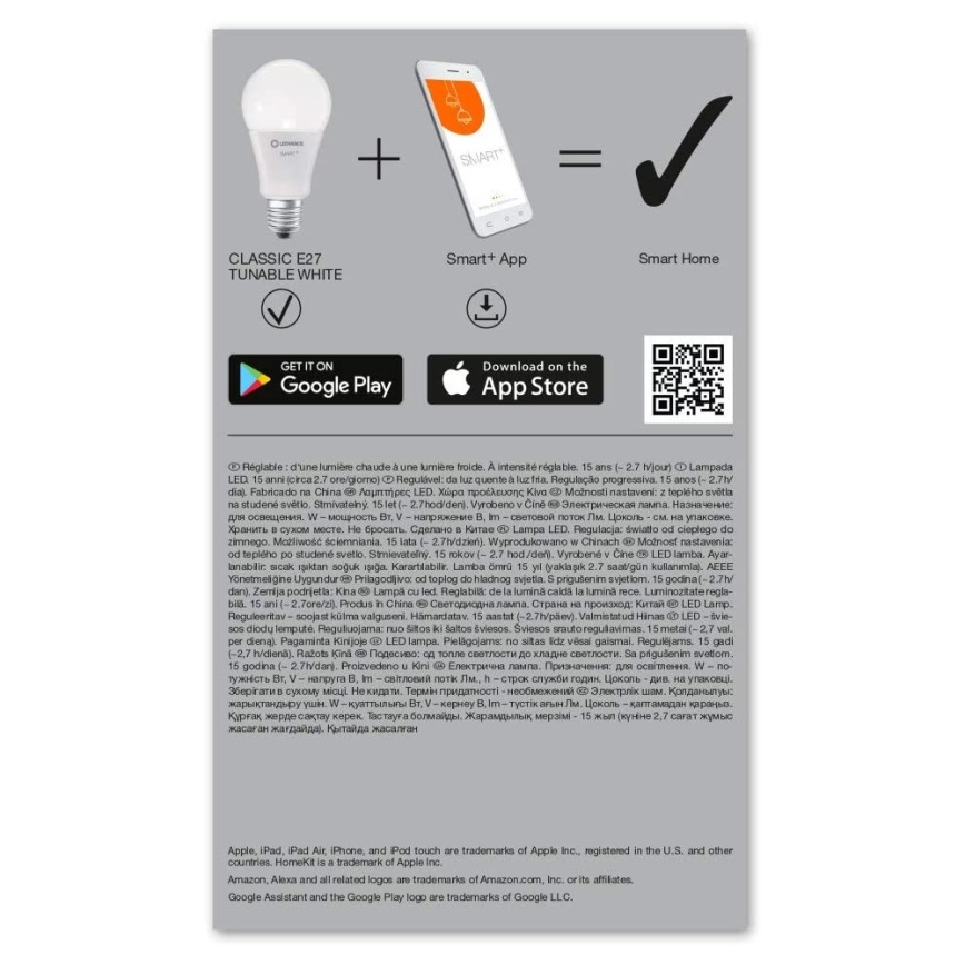 Λάμπα Dimmer LED SMART+ E27/14W/230V 2700K-6500K Wi-Fi - Ledvance