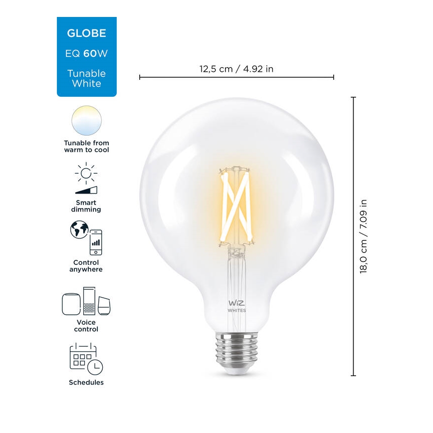 Λάμπα LED Dimmable FILAMENT G125 E27/7W/230V 2700-6500K CRI 90 Wi-Fi - WiZ