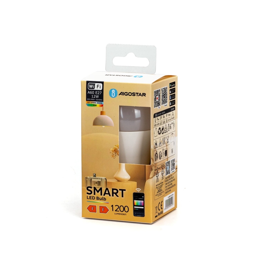 Λάμπα LED RGBW Dimmable A60 E27/12W/230V 2700-6500K Wi-Fi - Aigostar
