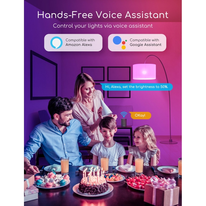 Λάμπα LED RGBW Dimmable C37 E27/7W/230V 3000-6500K Wi-Fi - Aigostar