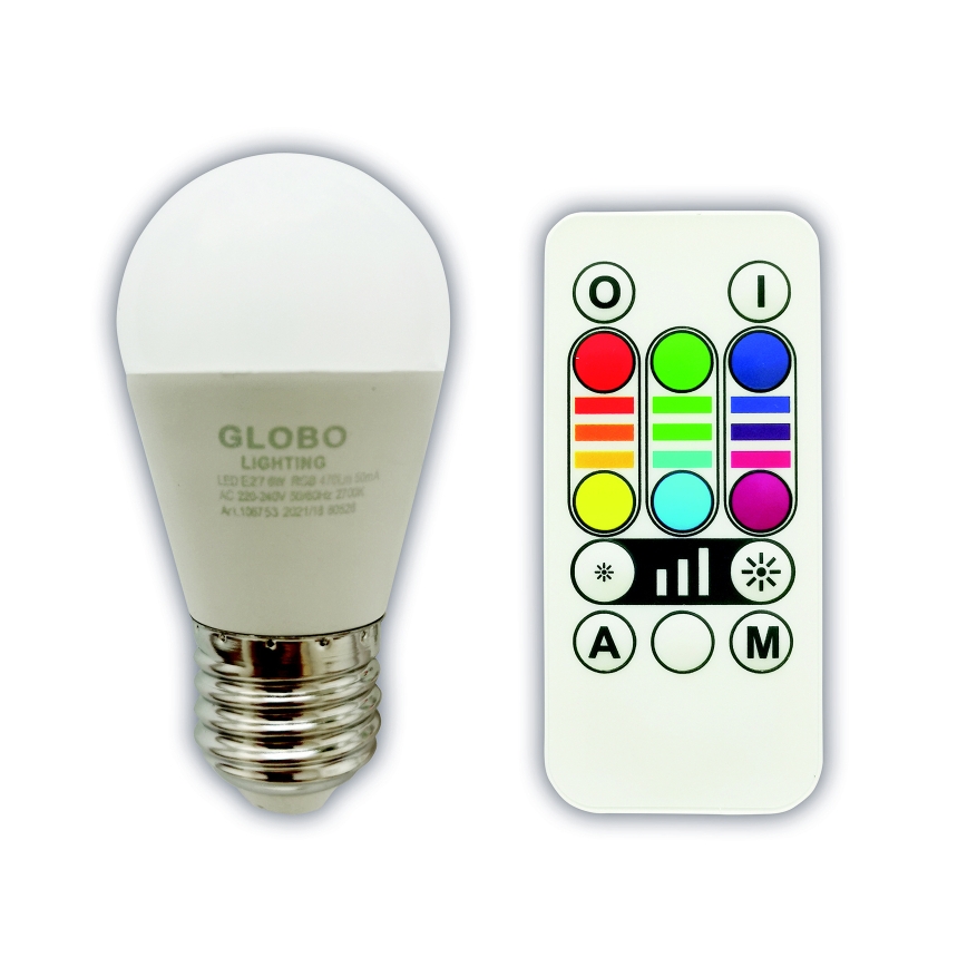 Λάμπα LED RGBW Dimmable E27/6W/230V 3000K + τηλεχειριστήριο - Globo