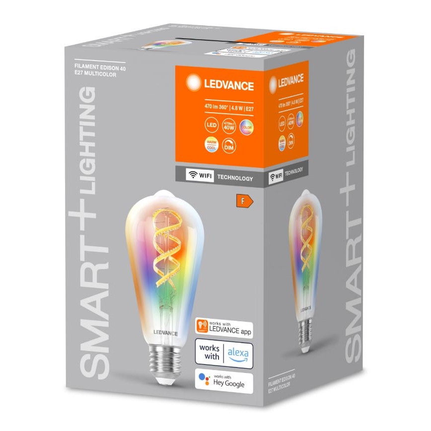 Λάμπα LED RGBW Dimmable SMART+ FILAMENT EDISON ST64 E27/4,8W/230V 2700-6500K Wi-Fi - Ledvance