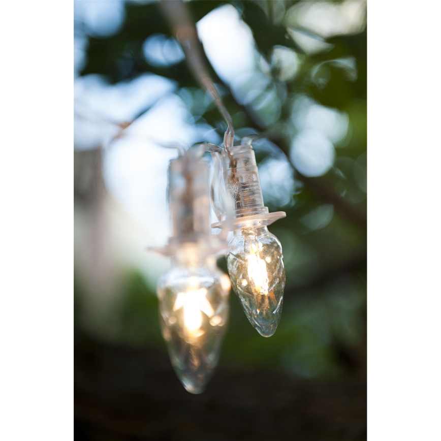 Λαμπάκια επέκταση LED εξωτερικού χώρου CONE FILAMENT 20xE10 14m διαφανής/θερμό λευκό IP44, Made in the EU