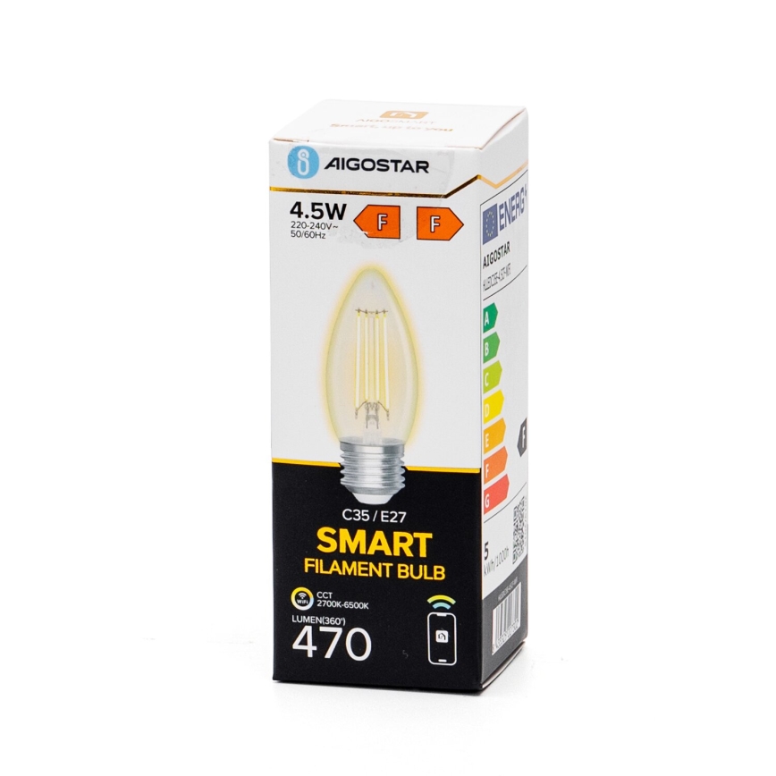 Λαμπτήρας Dimming LED FILAMENT C35 E27/4,5W/230V 2700-6500K Wi-Fi - Aigostar