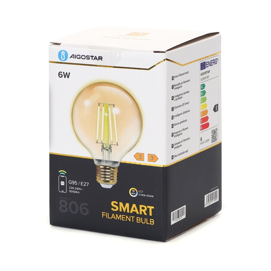 Λαμπτήρας Dimming LED FILAMENT G95 E27/6W/230V 2700-6500K Wi-Fi - Aigostar