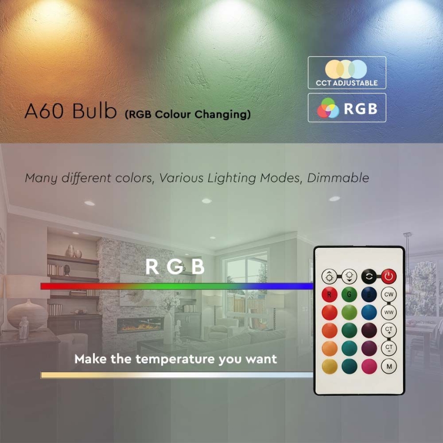 Λαμπτήρας dimming LED RGB A60 E27/8,5W/230V 4000K + τηλεχειριστήριο