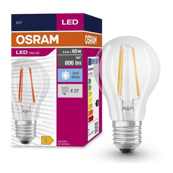 Λαμπτήρας LED FILAMENT A60 E27/6,5W/230V 4000K - Osram
