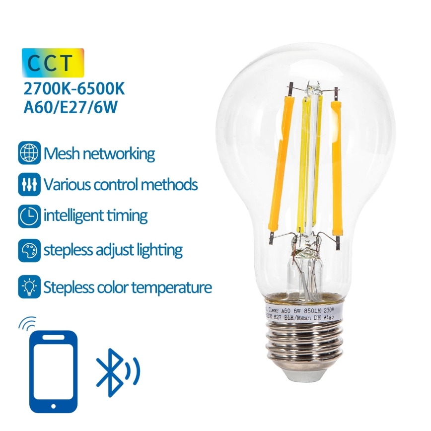 Λαμπτήρας Dimming LED FILAMENT MESH Smart A60 E27/6W/230V 2700-6500K - Aigostar