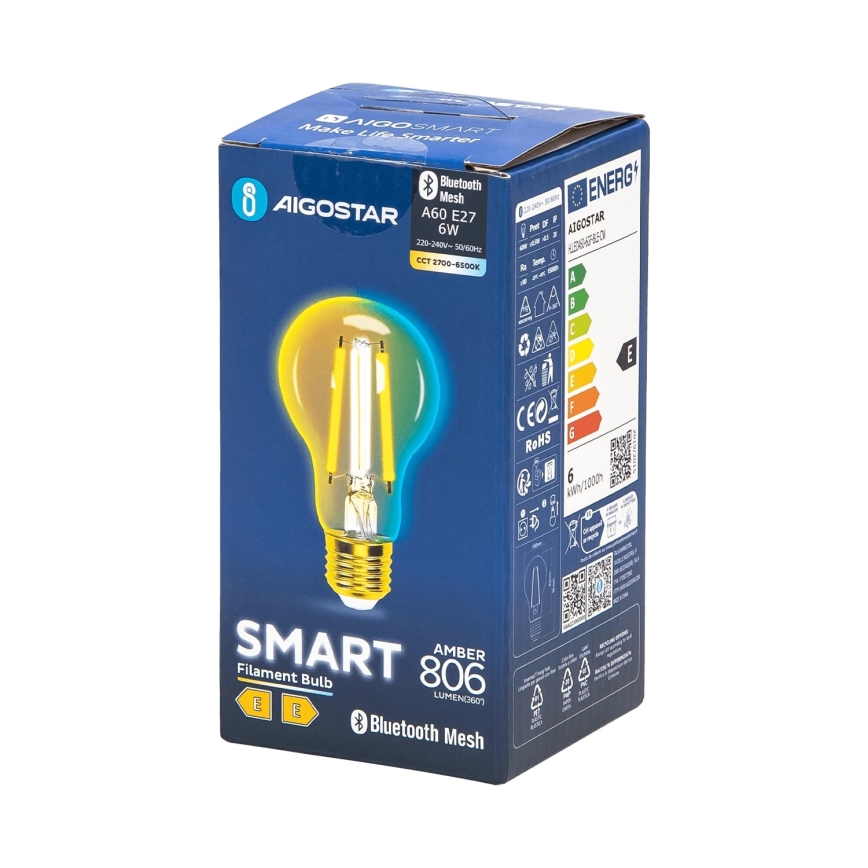 Λαμπτήρας Dimming LED FILAMENT MESH Smart A60 E27/6W/230V 2700-6500K - Aigostar