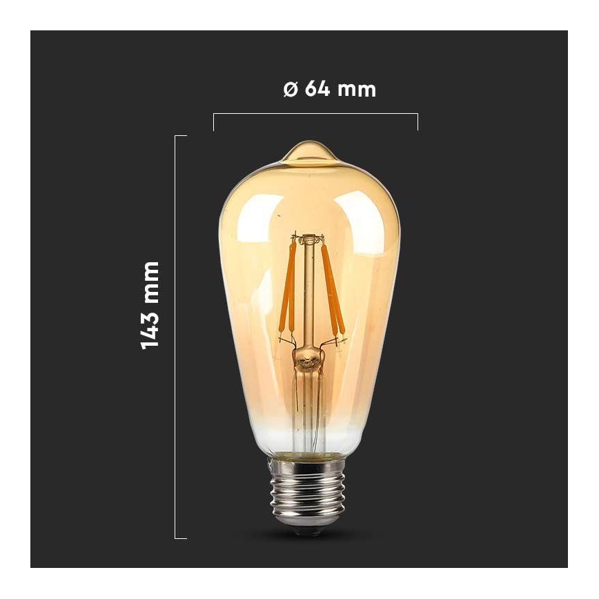 Λαμπτήρας LED FILAMENT AMBER ST64 E27/8W/230V 2200K