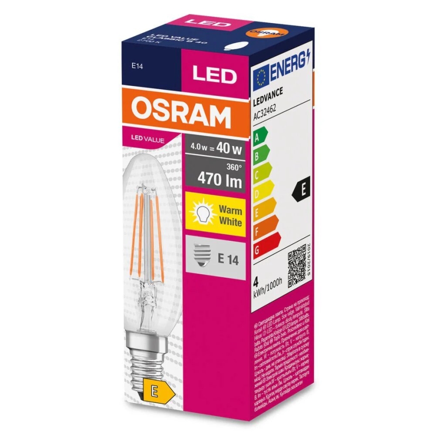 Λαμπτήρας LED FILAMENT B40 E14/4W/230V 2700K - Osram