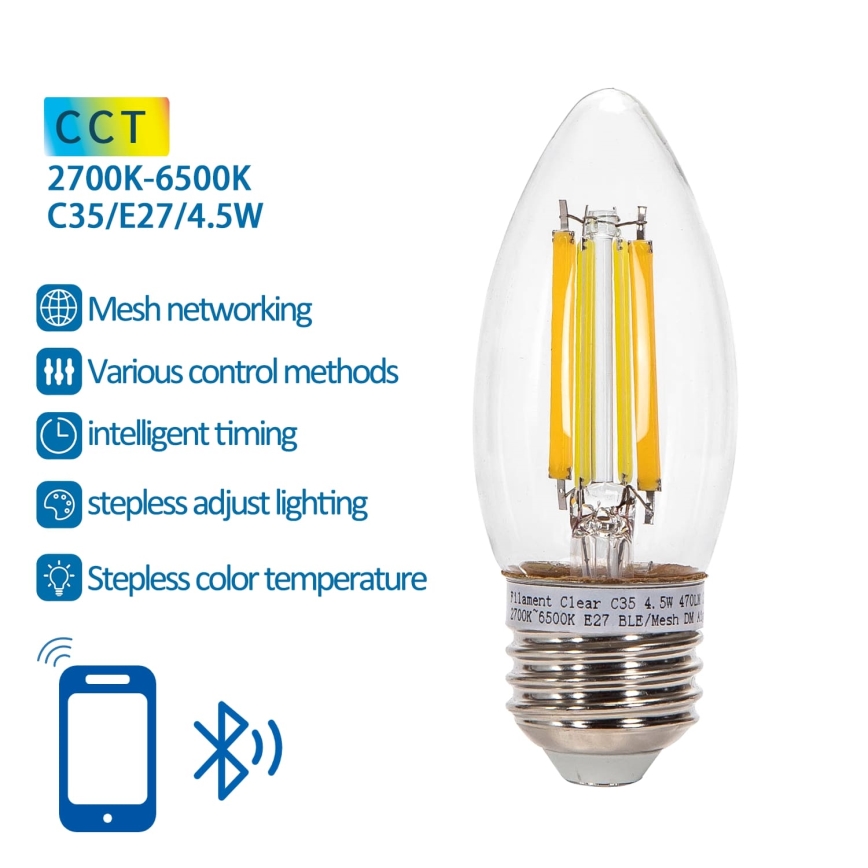 Λαμπτήρας Dimming LED FILAMENT MESH Smart C35 E27/4,5W/230V 2700-6500K - Aigostar