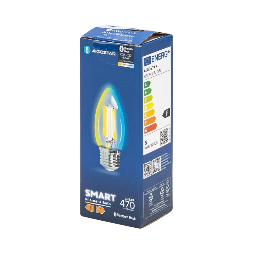 Λαμπτήρας Dimming LED FILAMENT MESH Smart C35 E27/4,5W/230V 2700-6500K - Aigostar