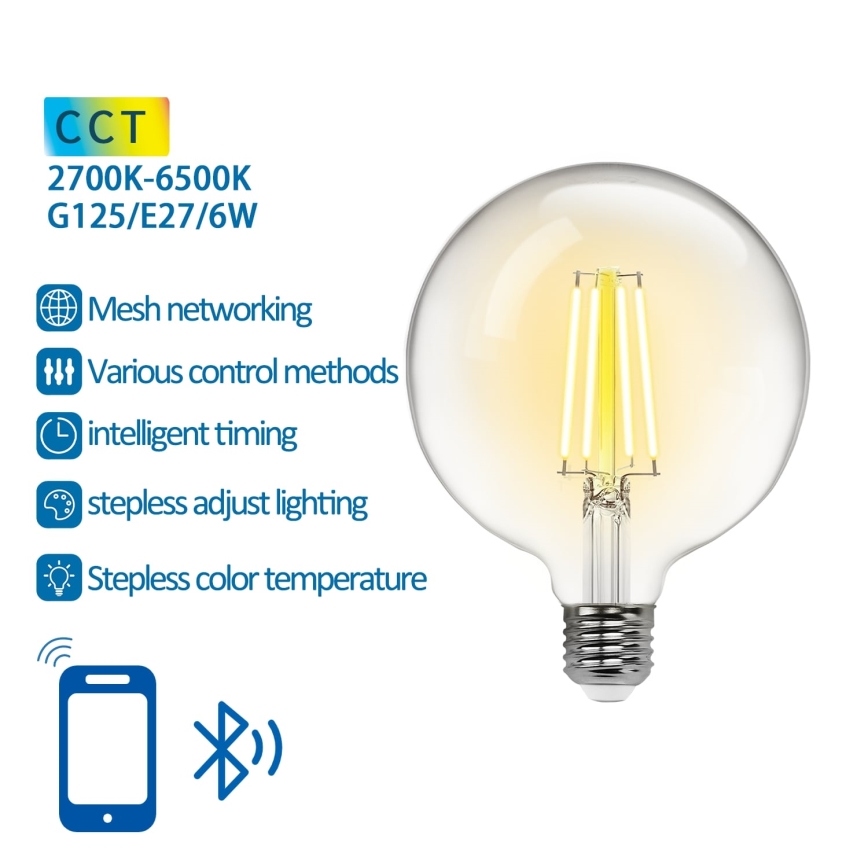 Λαμπτήρας Dimming LED FILAMENT MESH Smart G125 E27/6W/230V 2700-6500K - Aigostar