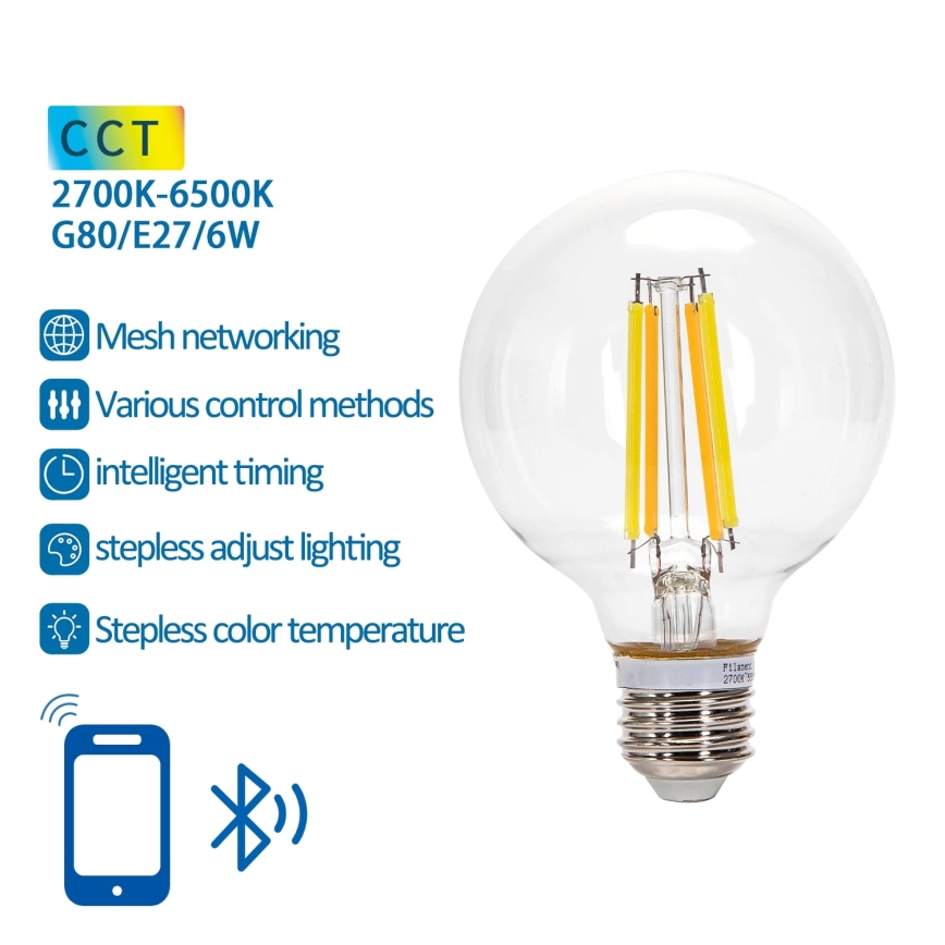 Λαμπτήρας Dimming LED FILAMENT MESH Smart G80 E27/6W/230V 2700-6500K - Aigostar
