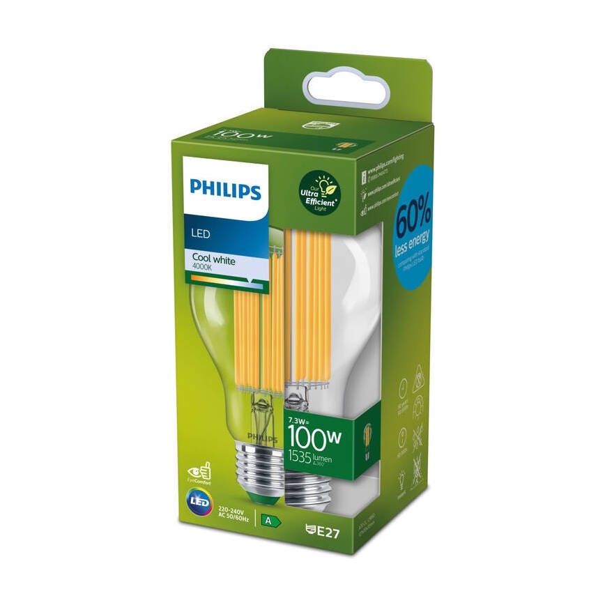Λαμπτήρας LED FILAMENT Philips A60 E27/7,3W/230V 4000K