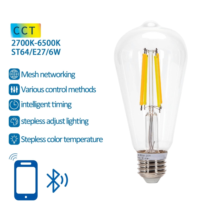 Λαμπτήρας Dimming LED FILAMENT MESH Smart ST64 E27/6W/230V 2700-6500K - Aigostar