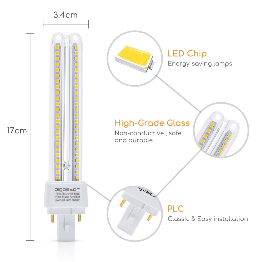 Λαμπτήρας LED G24D-3/15W/230V 4000K - Aigostar