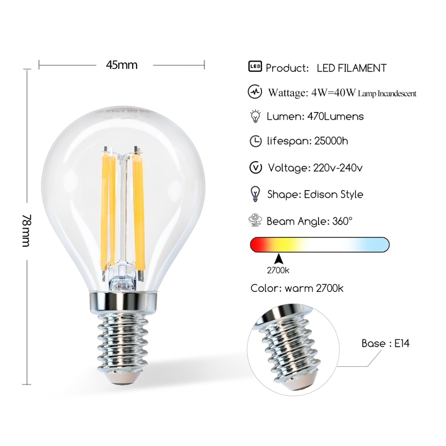 Λαμπτήρας LED G45 E14/4W/230V 2700K - Aigostar