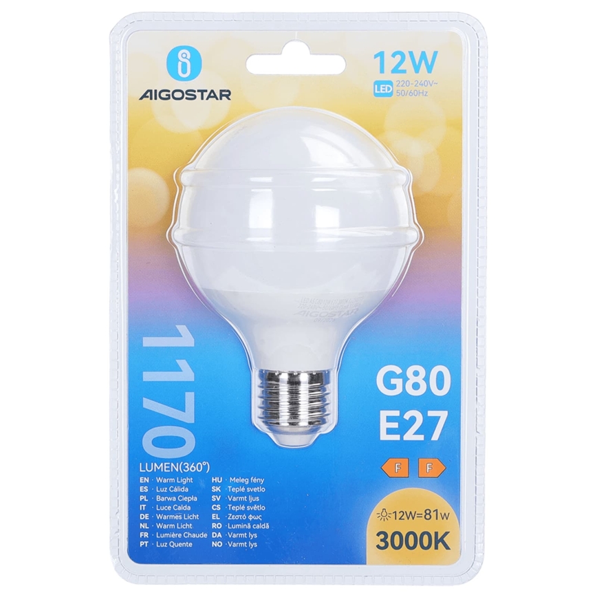 Λαμπτήρας LED G80 E27/12W/230V 3000K - Aigostar