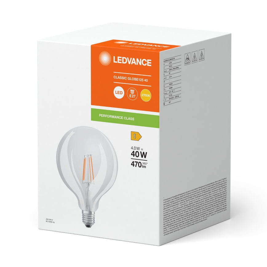 Λαμπτήρας LED GLOBE CLASSIC FILAMENT G125 E27/4W/230V 2700K - Ledvance