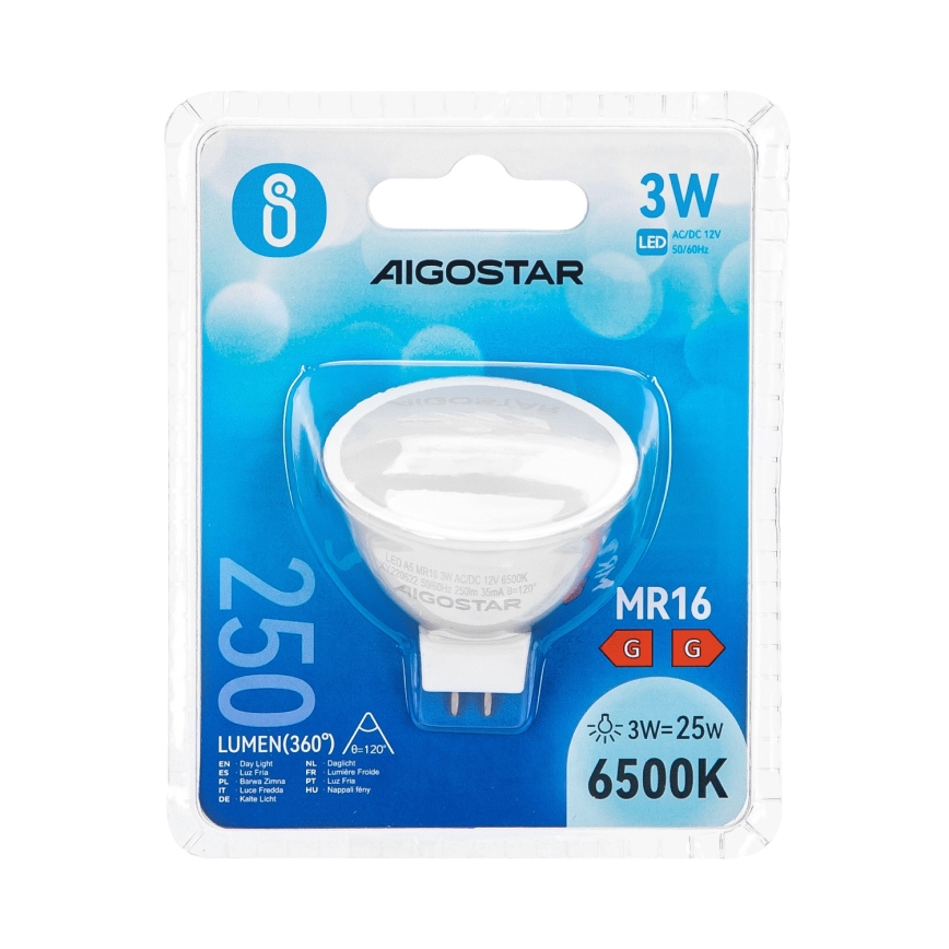 Λαμπτήρας LED MR16 GU5,3/3W/12V 6500K - Aigostar
