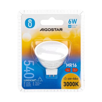 Λαμπτήρας LED MR16 GU5,3/6W/12V 3000K - Aigostar