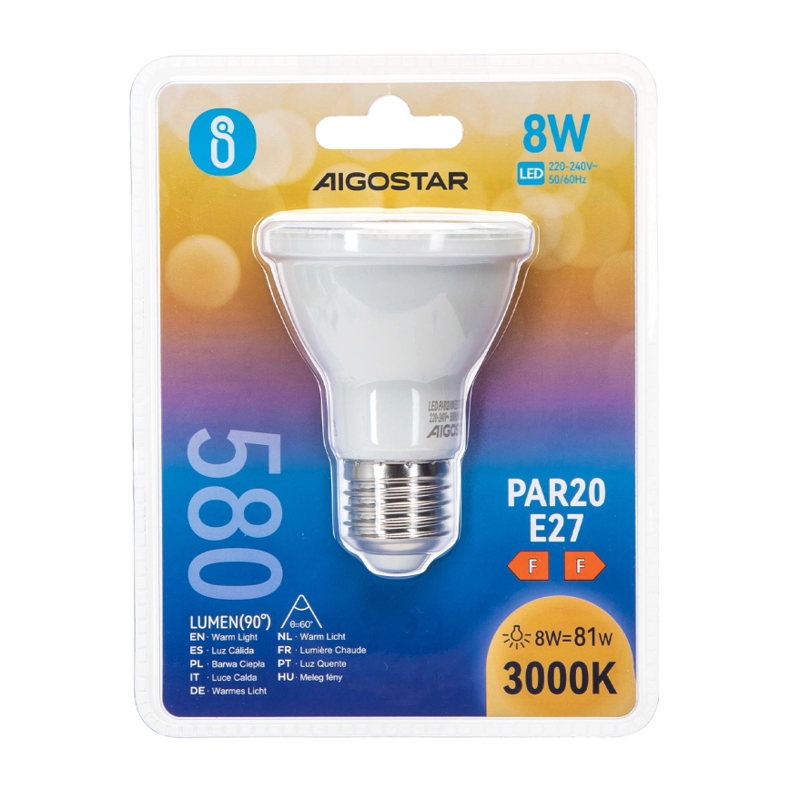 Λαμπτήρας LED PAR20 E27/8W/230V 3000K - Aigostar