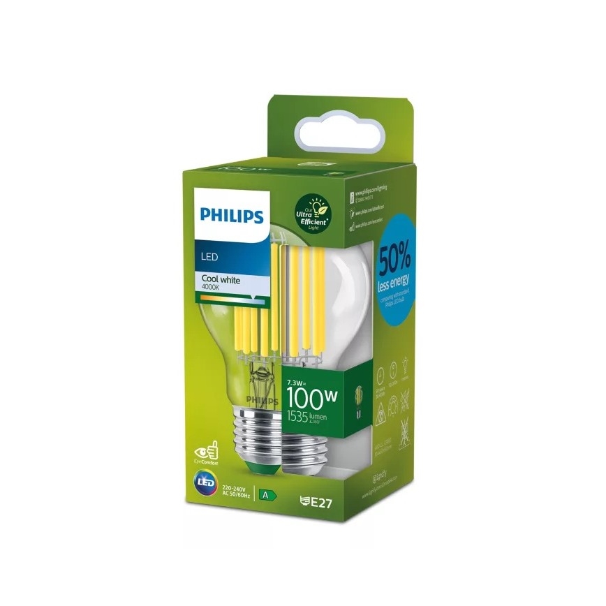 Λαμπτήρας LED ULTRAEFFICIENT Νήμα Philips A60 E27/7,3W/230V 4000K