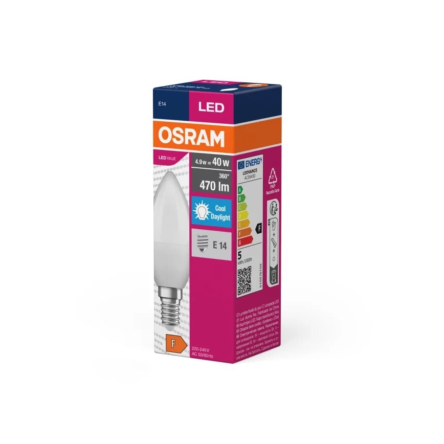 Λαμπτήρας LED VALUE B40 E14/4,9W/230V 6500K - Osram