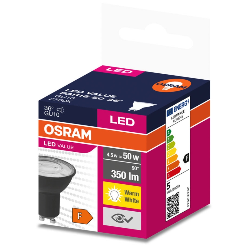 Λαμπτήρας LED VALUE PAR16 GU10/4,5W/230V 2700K 36° μαύρο - Osram