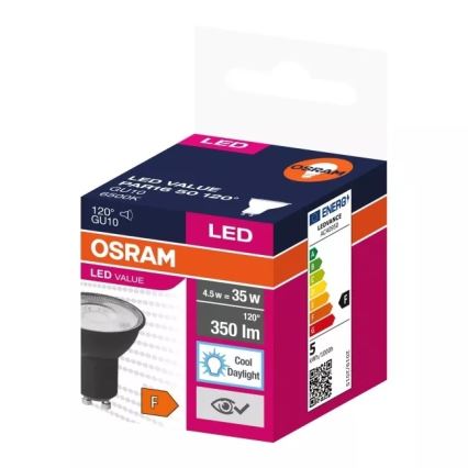 Λαμπτήρας LED VALUE PAR16 GU10/4,5W/230V 6500K 120° μαύρο - Osram