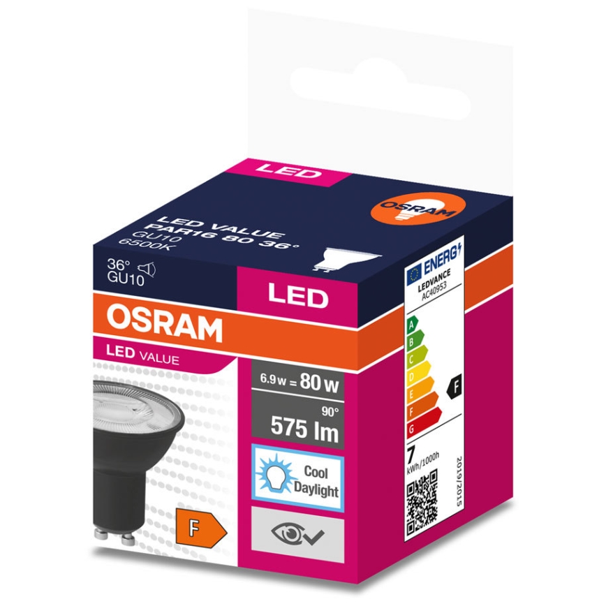 Λαμπτήρας LED VALUE PAR16 GU10/6,9W/230V 4000K 36° μαύρο - Ledvance