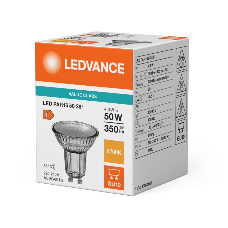 Λαμπτήρας προβολέας LED PAR16 GU10/4,3W/230V 2700K 36° - Ledvance