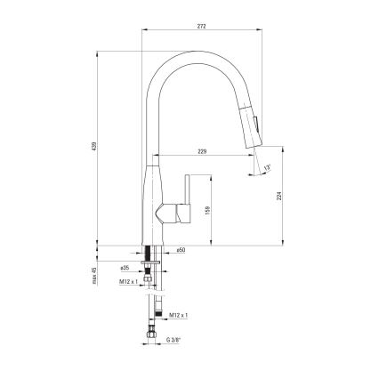 Deante BDH_N72M - Μπαταρία κουζίνας με ντους LUKRECJA μαύρο