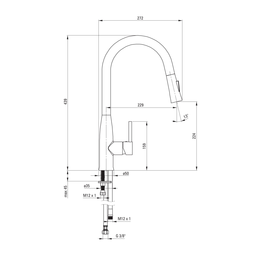 Deante BDH_N72M - Μπαταρία κουζίνας με ντους LUKRECJA μαύρο