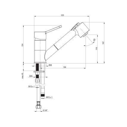 Deante BDN_071M - Μπαταρία κουζίνας με ντους NARCYZ γυαλιστερό χρώμιο