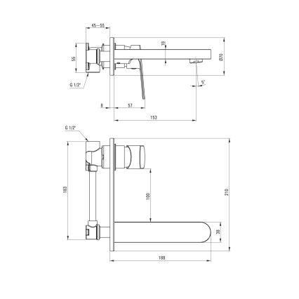 Deante BGA_054L - Μίκτης νιπτήρα για εντοιχισμένη εγκατάσταση ALPINIA, γυαλιστερό χρώμιο