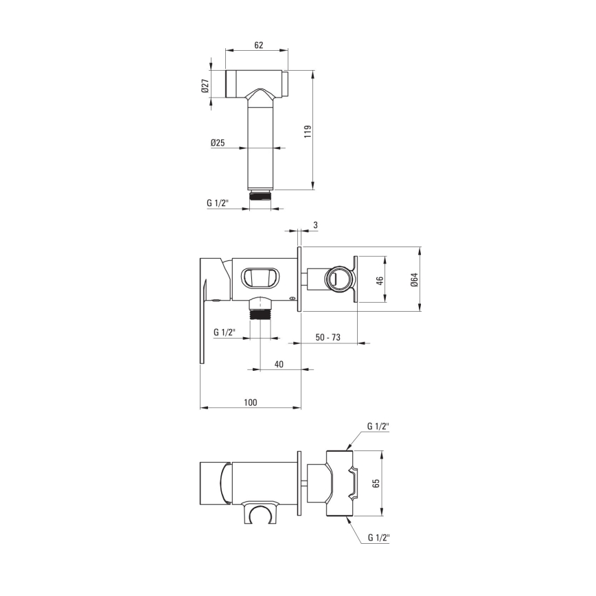 Deante BGA_N34M - Μπαταρία μπιντέ με ντους χειρός για εντοιχισμένη εγκατάσταση ALPINIA, μαύρη