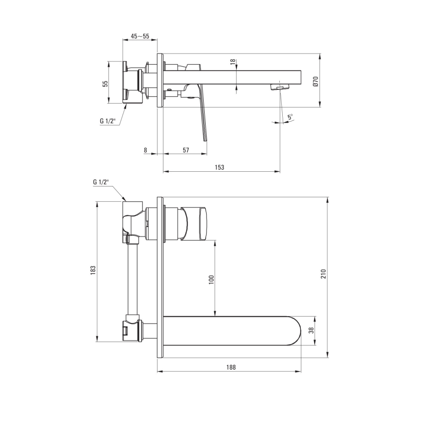 Deante BGA_N54L - Μπαταρία νιπτήρα για εντοιχισμένη εγκατάσταση ALPINIA μαύρη