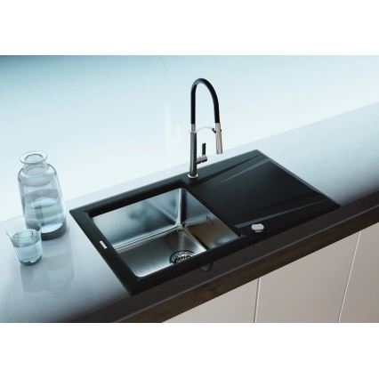 Deante BGB_B720 - Μπαταρία νεροχύτη με ευέλικτο ρουξούνι GERBERA μαύρο/χρώμιο