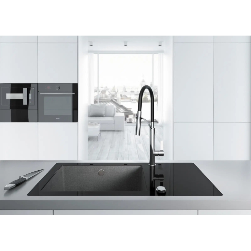 Deante BGB_B720 - Μπαταρία νεροχύτη με ευέλικτο ρουξούνι GERBERA μαύρο/χρώμιο