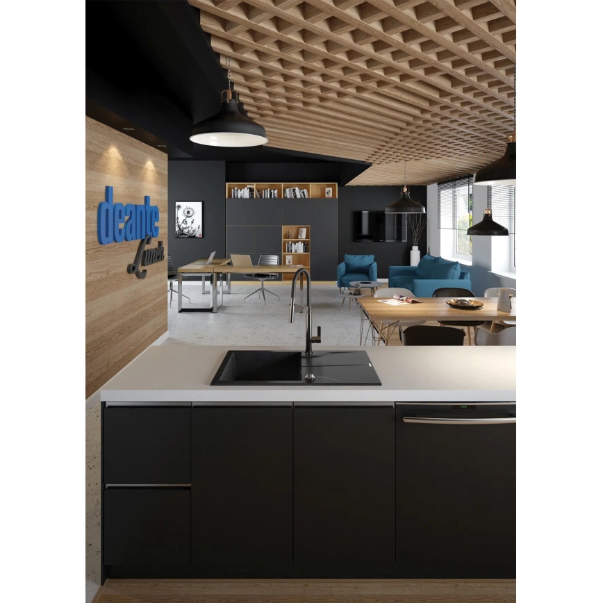 Deante BGB_B720 - Μπαταρία νεροχύτη με ευέλικτο ρουξούνι GERBERA μαύρο/χρώμιο