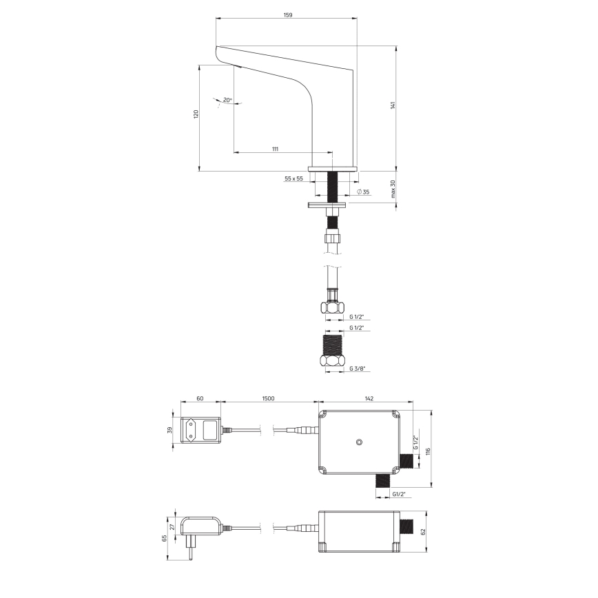 Deante BQH_028V - Ασύρματη μπαταρία νιπτήρα HIACYNT 230/6V γυαλιστερό χρώμιο