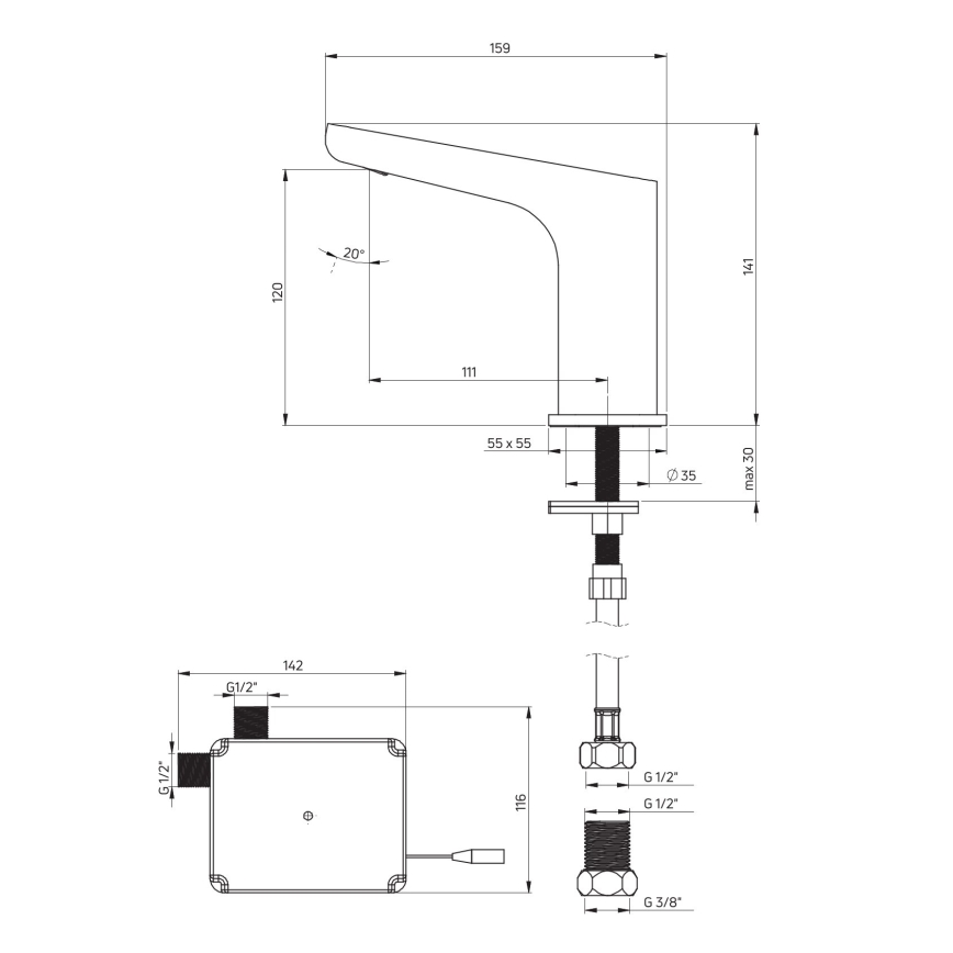 Deante BQH_N28R - Μπαταρία Νιπτήρος με φωτοκύτταρο Βαλβίδα νιπτήρος HIACYNT 4xAA μαύρο
