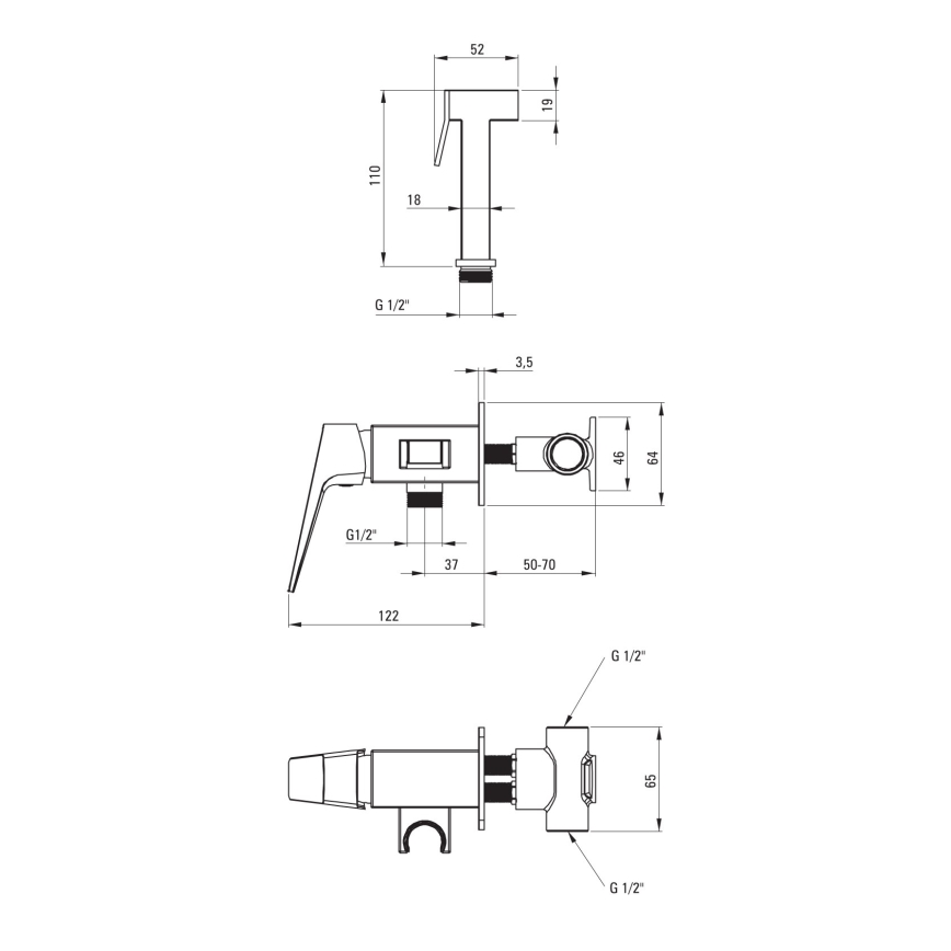 Deante BQL_N34M - Μπαταρία μπιντέ BLUR με ψεκαστήρα για εντοιχισμένη εγκατάσταση, μαύρη