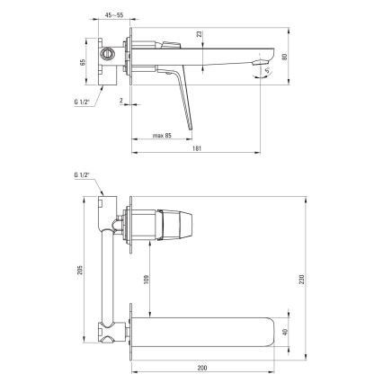 Deante BQL_N54L - Μπαταρία νιπτήρα BLUR για εντοιχισμένη εγκατάσταση, μαύρη
