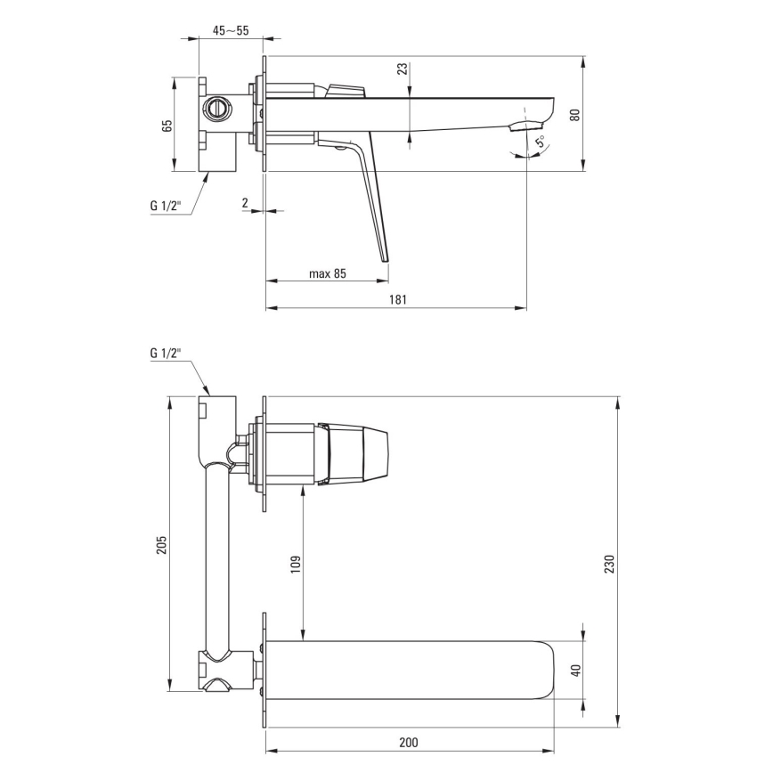 Deante BQL_N54L - Μπαταρία νιπτήρα BLUR για εντοιχισμένη εγκατάσταση, μαύρη