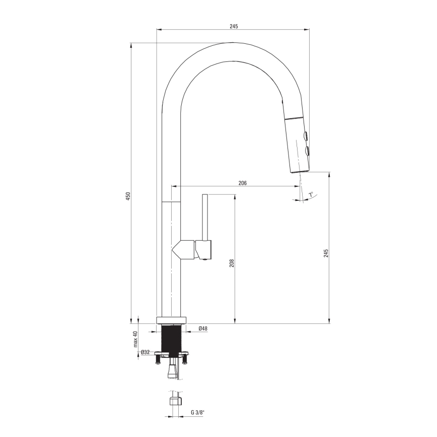 Deante BQO_N72M - Μπαταρία κουζίνας με ντους OLFATO μαύρο