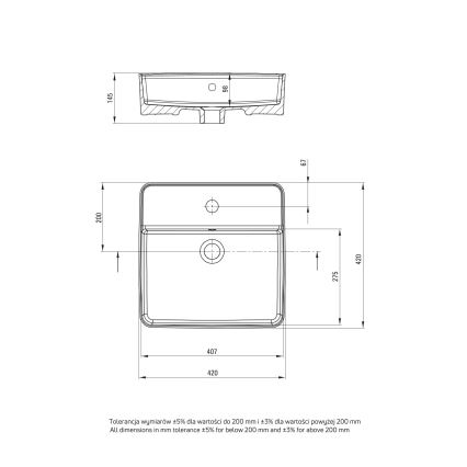 Deante CGS_6U4B - Εντοιχιζόμενο νιπτήρας με οπή για μπαταρία SQUARE 42x42 εκ. κεραμικό/λευκό